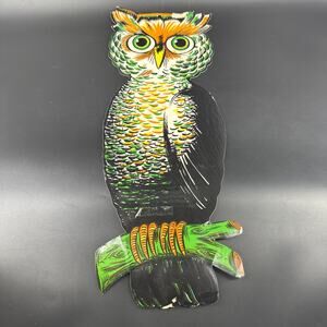 Vtg Beistle Halloween Embossed Die Cut Ornament Owl on a Branch Two Open Eyes